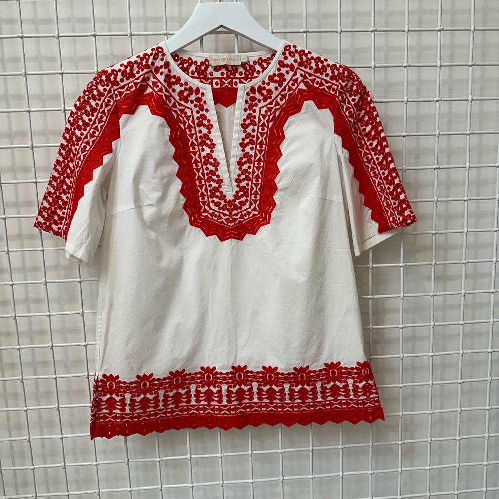 Tory Burch orange embroidered lace summer top size 2